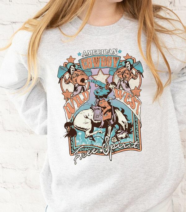 GRAPHIC TEES :: LONG SLEEVE :: Wholesale Wild West Cowboy Vintage Sweatshirt