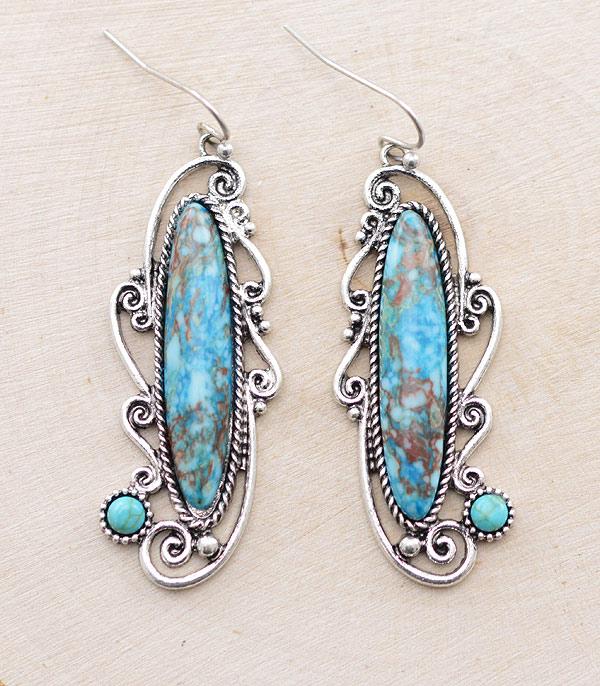 EARRINGS :: WESTERN HOOK EARRINGS :: Wholesale Western Semi Stone Turquoise Earrings