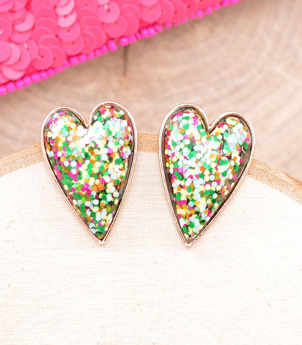 EARRINGS :: POST EARRINGS :: Wholesale Glitter Heart Post Earrings