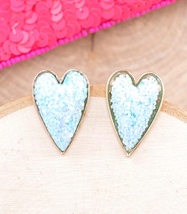 EARRINGS :: POST EARRINGS :: Wholesale Glitter Heart Post Earrings