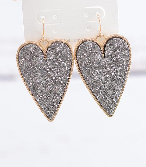 EARRINGS :: TRENDY EARRINGS :: Wholesale Valentines Heart Druzy Earrings