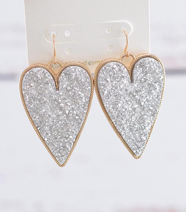 EARRINGS :: TRENDY EARRINGS :: Wholesale Druzy Heart Earrings