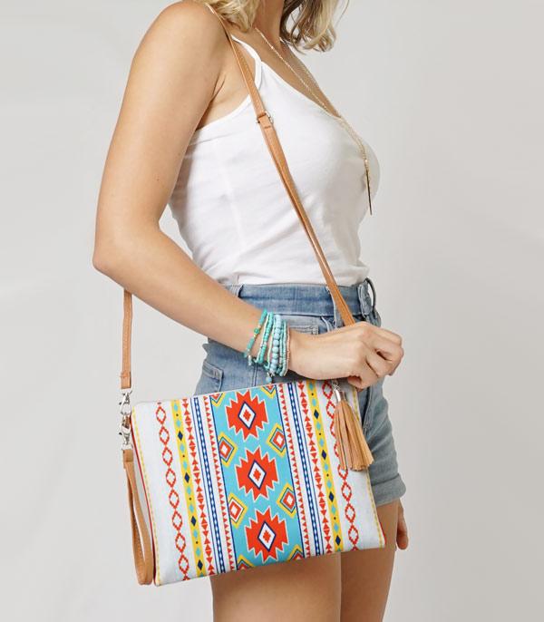 HANDBAGS :: CROSSBODY BAGS :: Wholesale Aztec Print Clutch Crossbody Bag