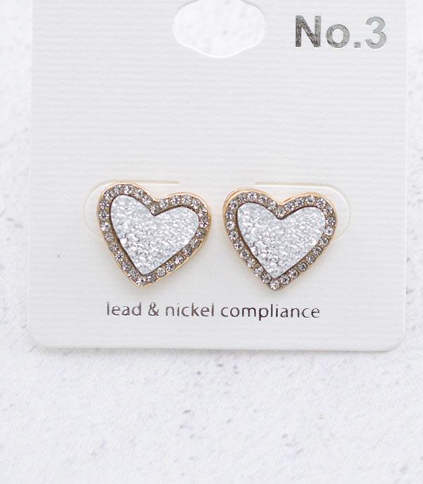 EARRINGS :: POST EARRINGS :: Wholesale Druzy Heart Earrings
