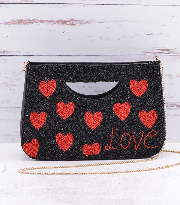 HANDBAGS :: CROSSBODY BAGS :: Wholesale Seed Bead Valentines Heart Clutch Bag