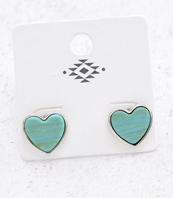EARRINGS :: POST EARRINGS :: Wholesale Western Turquoise Heart Earrings