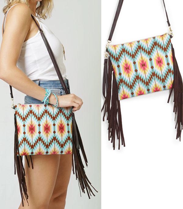 HANDBAGS :: CROSSBODY BAGS :: Wholesale Aztec Fringe Crossbody Bag