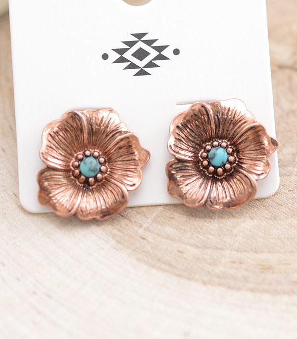 EARRINGS :: WESTERN POST EARRINGS :: Wholesale Western Flower Turquoise Earrings