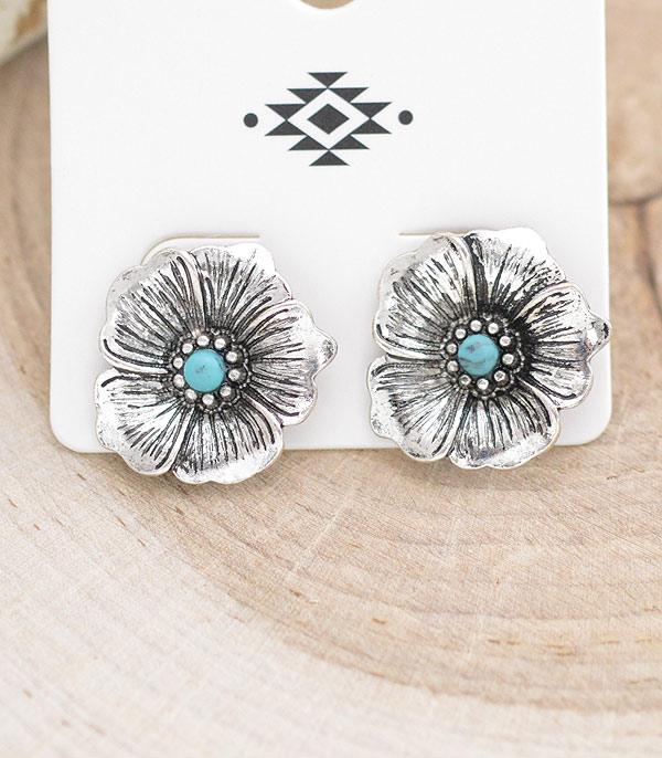 EARRINGS :: WESTERN POST EARRINGS :: Wholesale Western Flower Turquoise Post Earrings