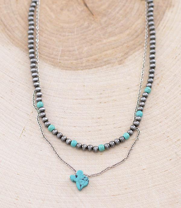 NECKLACES :: TRENDY :: Wholesale Turquoise Texas Map Layered Necklace