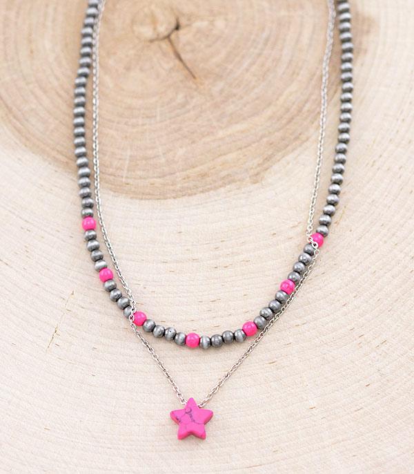 <font color=#FF6EC7>PINK COWGIRL</font> :: Wholesale Western Star Navajo Layered Necklace