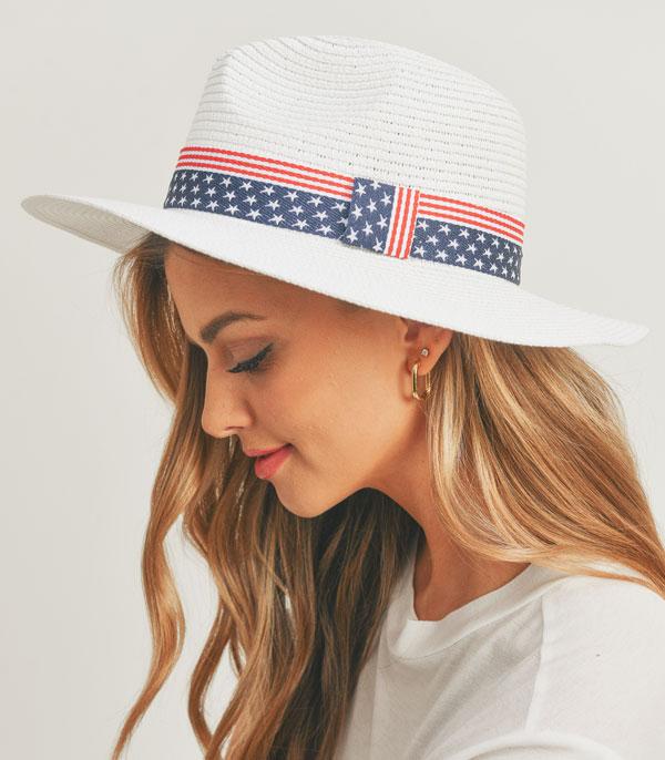 <font color=RED>RED,WHITE, AND BLUE</font> :: Wholesale American Flag Straw Hat