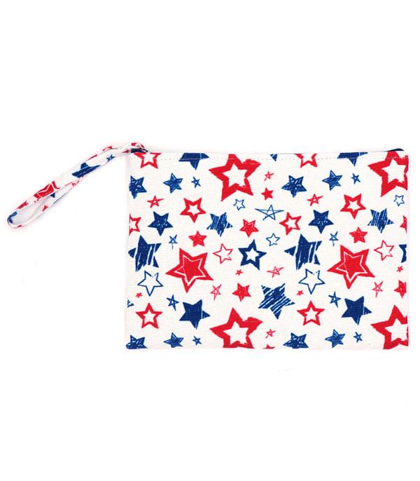HANDBAGS :: WALLETS | SMALL ACCESSORIES :: Wholesale Red White Blue Star Print Pouch
