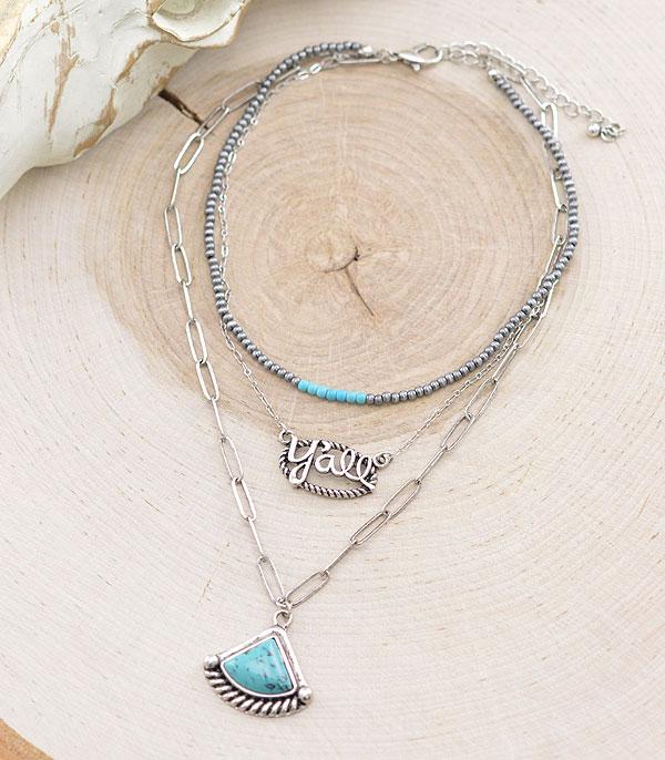 NECKLACES :: TRENDY :: Wholesale Western Turquoise Yall Layered Necklace