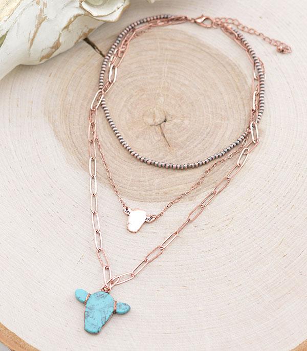 NECKLACES :: TRENDY :: Wholesale Western Turquoise Cow Layered Necklace