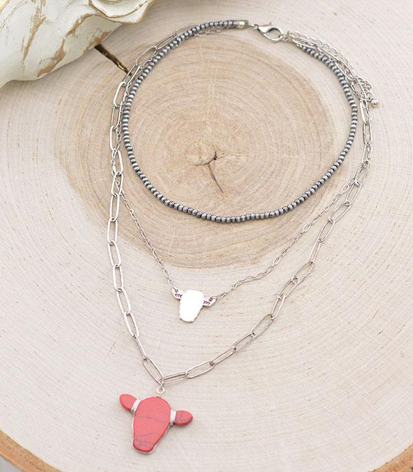NECKLACES :: TRENDY :: Wholesale Western Cow Pendant Layered Necklace