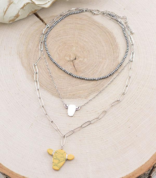 NECKLACES :: TRENDY :: Wholesale Western Cow Pendant Layered Necklace