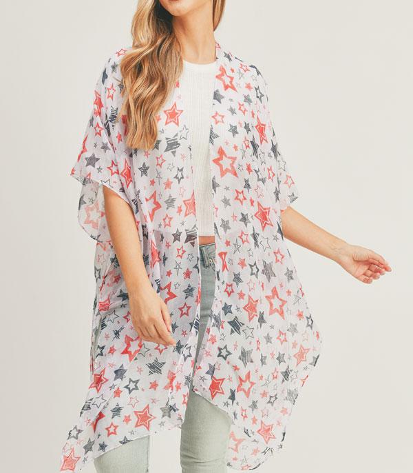 <font color=RED>RED,WHITE, AND BLUE</font> :: Wholesale Multi Star Print Kimono