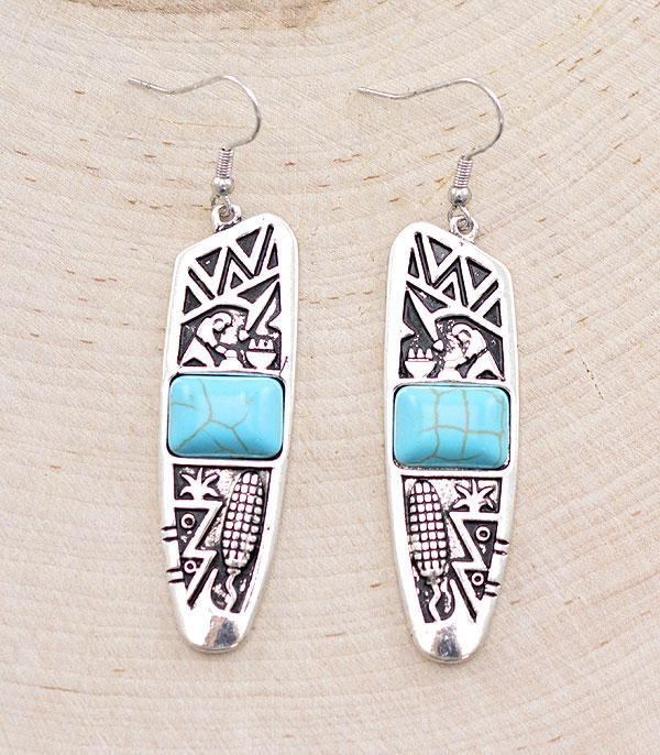 EARRINGS :: WESTERN HOOK EARRINGS :: Wholesale Western Turquoise Aztec Earrings