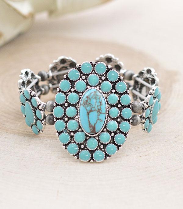 BRACELETS :: STRETCH :: Wholesale Western Semi Stone Turquoise Bracelet