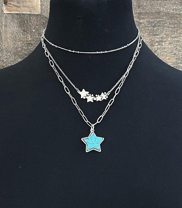 NECKLACES :: TRENDY :: Wholesale Western Turquoise Star Layered Necklace