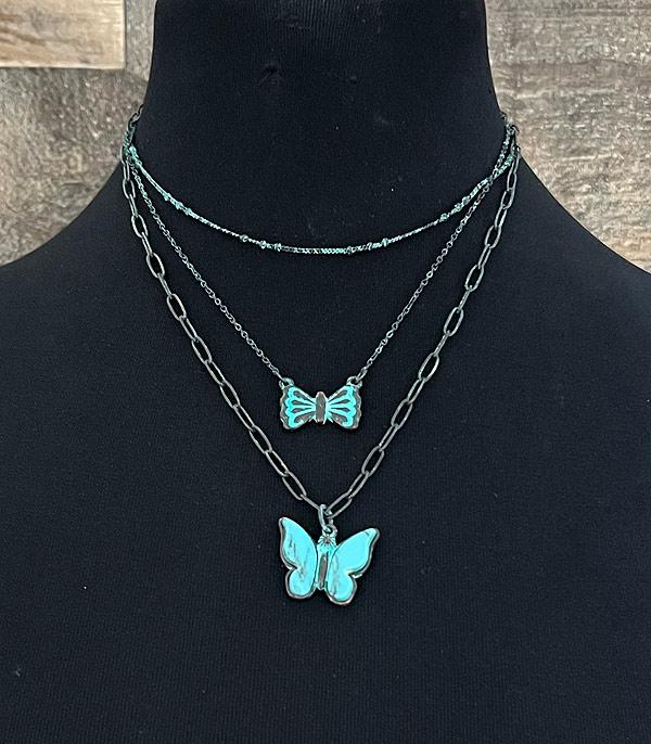 NECKLACES :: TRENDY :: Wholesale Butterfly Concho Layered Necklace