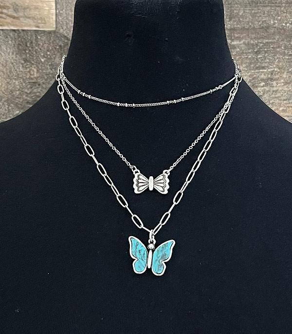 NECKLACES :: TRENDY :: Wholesale Butterfly Concho Layered Necklace