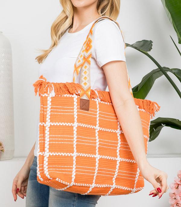 WHAT'S NEW :: Wholesale Checkered Fringe Top Tote