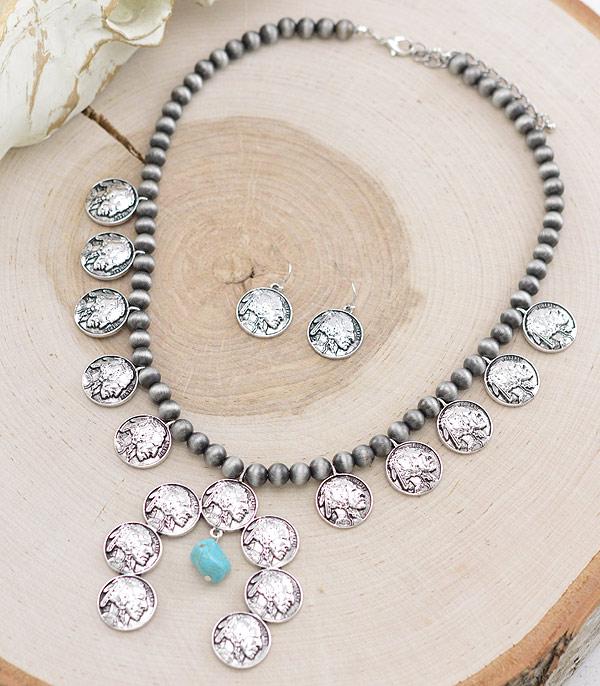 NECKLACES :: WESTERN TREND :: Wholesale Western Coin Charm Navajo Pearl Necklace