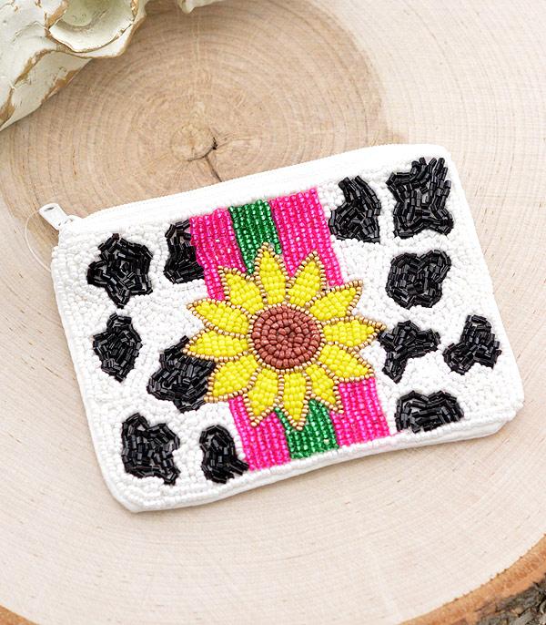 HANDBAGS :: WALLETS | SMALL ACCESSORIES :: Wholesale Beaded Sunflower Coin Purse