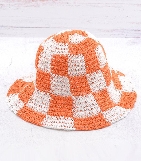 HATS I HAIR ACC :: RANCHER| STRAW HAT :: Wholesale Checkered Straw Bucket Hat