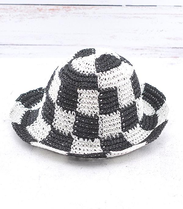 HATS I HAIR ACC :: RANCHER| STRAW HAT :: Wholesale Checkered Straw Bucket Hat