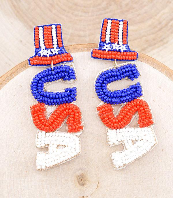 <font color=RED>RED,WHITE, AND BLUE</font> :: Wholesale USA Beaded Earrings