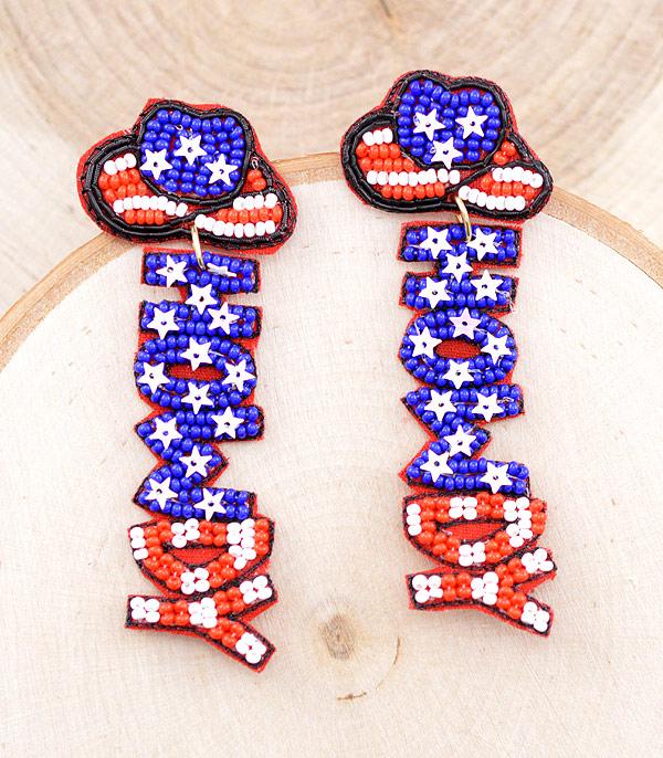 <font color=RED>RED,WHITE, AND BLUE</font> :: USA Flag Howdy Beaded Earrings