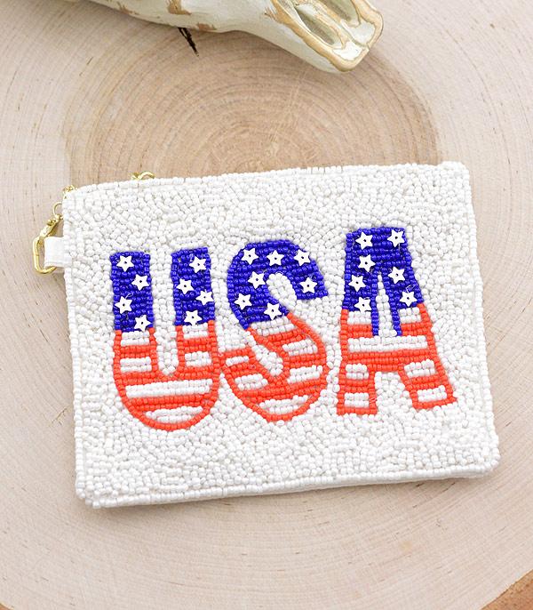 <font color=RED>RED,WHITE, AND BLUE</font> :: Wholesale USA Beaded Coin Purse