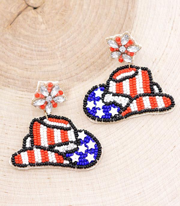 <font color=RED>RED,WHITE, AND BLUE</font> :: Wholesale USA Cowboy Hat Earrings