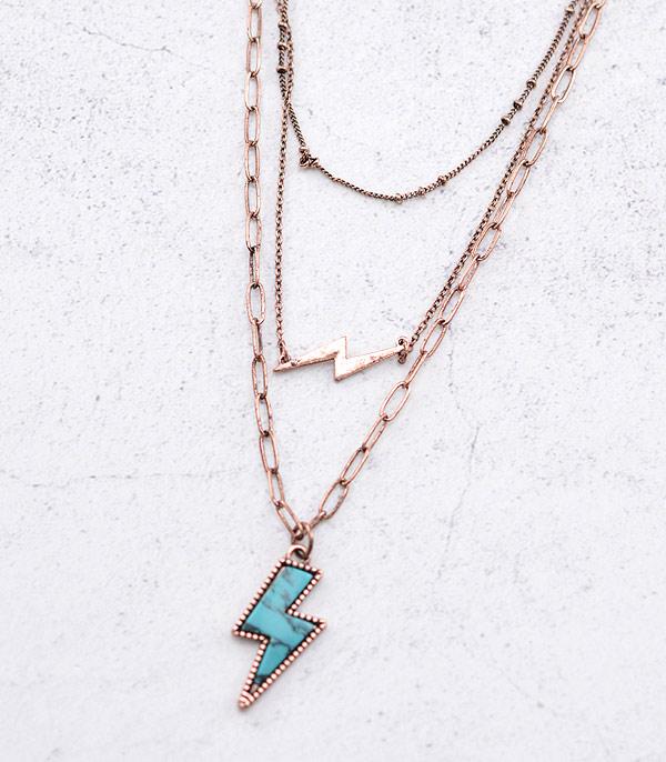 NECKLACES :: TRENDY :: Wholesale Turquoise Lightning Bolt Layered Necklac