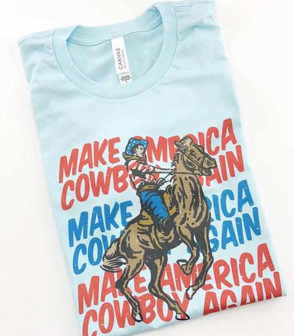 <font color=RED>RED,WHITE, AND BLUE</font> :: Wholesale Patriotic Make America Cowboy Tshirt