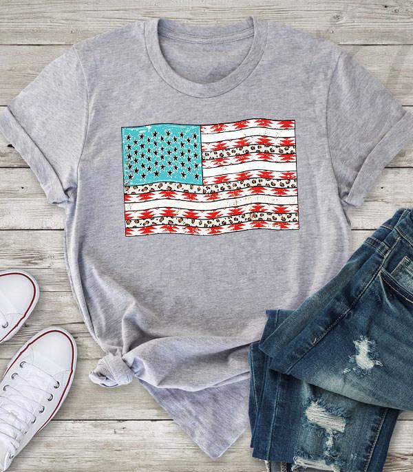 <font color=RED>RED,WHITE, AND BLUE</font> :: Wholesale Western Aztec Leopard USA Flag Tshirt