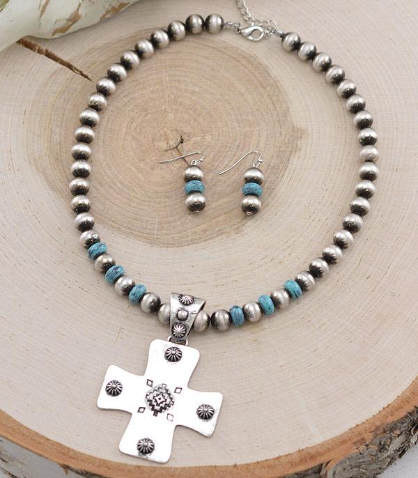 NECKLACES :: WESTERN TREND :: Wholesale Aztec Cross Navajo Pearl Necklace