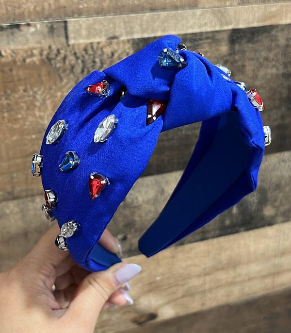 <font color=RED>RED,WHITE, AND BLUE</font> :: Wholesale Embellished Top Knot Headband