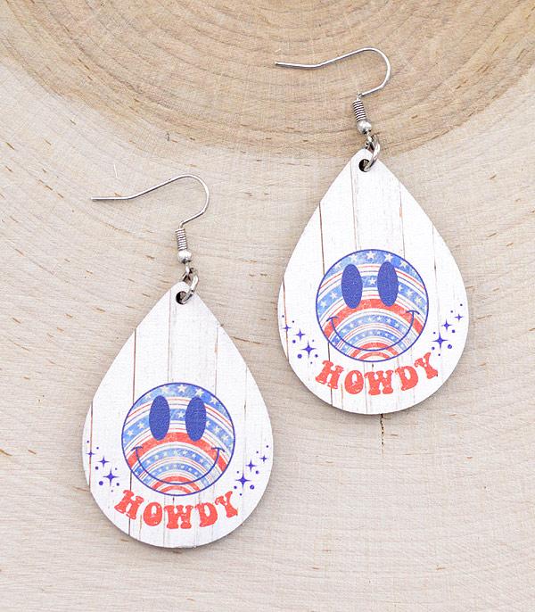 <font color=RED>RED,WHITE, AND BLUE</font> :: Wholesale Patriotic Howdy Teardrop Earrings