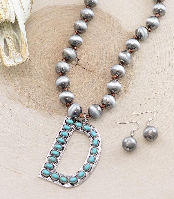 INITIAL JEWELRY :: NECKLACES | RINGS :: Wholesale Western Turquoise Initial Necklace Set