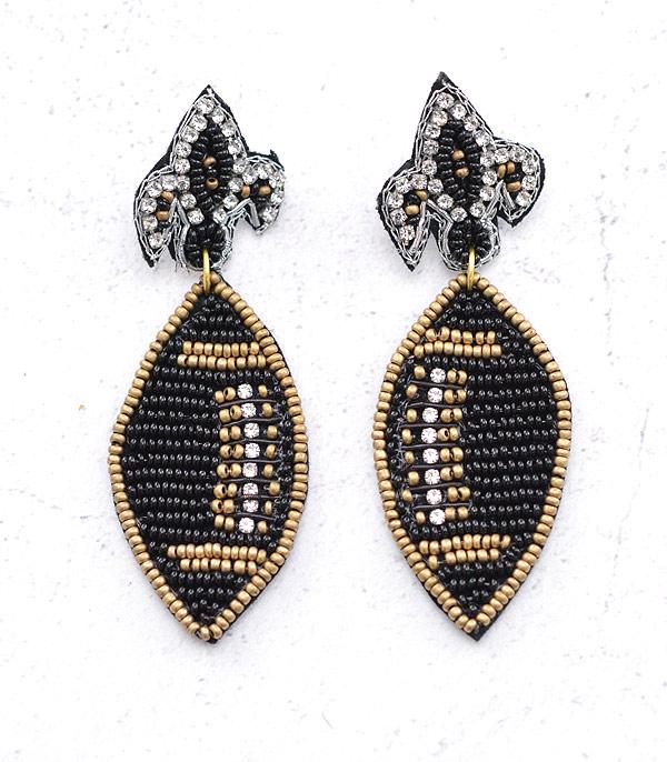 <font color=PURPLE>GAMEDAY</font> :: Wholesale Black Gold Game Day Football Earrings