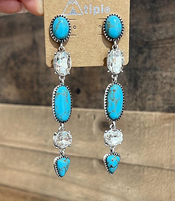 New Arrival :: Wholesale Western Turquoise Glass Stone Earrings