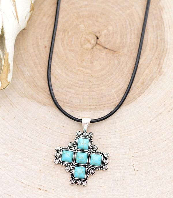 NECKLACES :: WESTERN TREND :: Wholesale Western Turquoise Cross Pendant Necklace