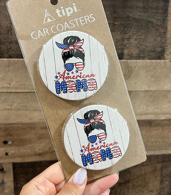 <font color=RED>RED,WHITE, AND BLUE</font> :: Wholesale American Mama Car Coaster Set