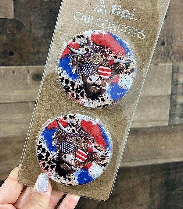 <font color=RED>RED,WHITE, AND BLUE</font> :: Wholesale Patriotic Cow Car Coaster Set