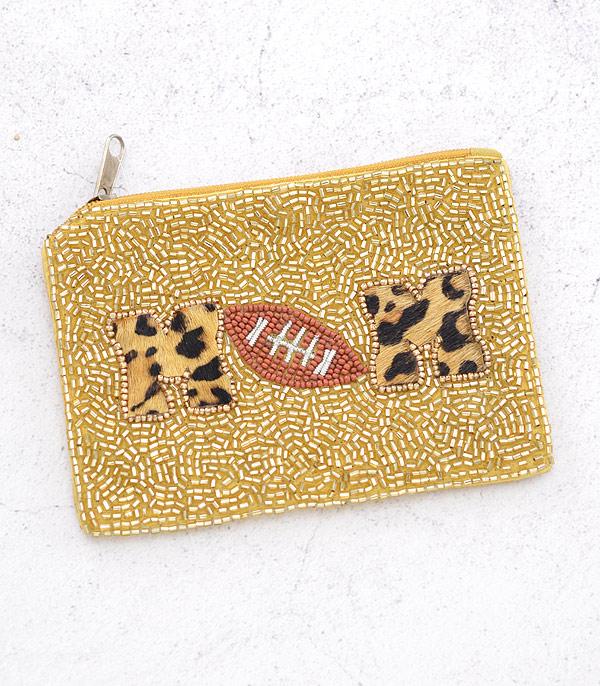 SPORTS THEME :: Wholesale Beaded Football Mom Coin Pouch