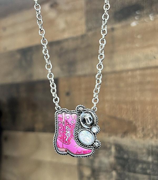 NECKLACES :: CHAIN WITH PENDANT :: Wholesale Pink Cowgirl Boots Pendant Necklace